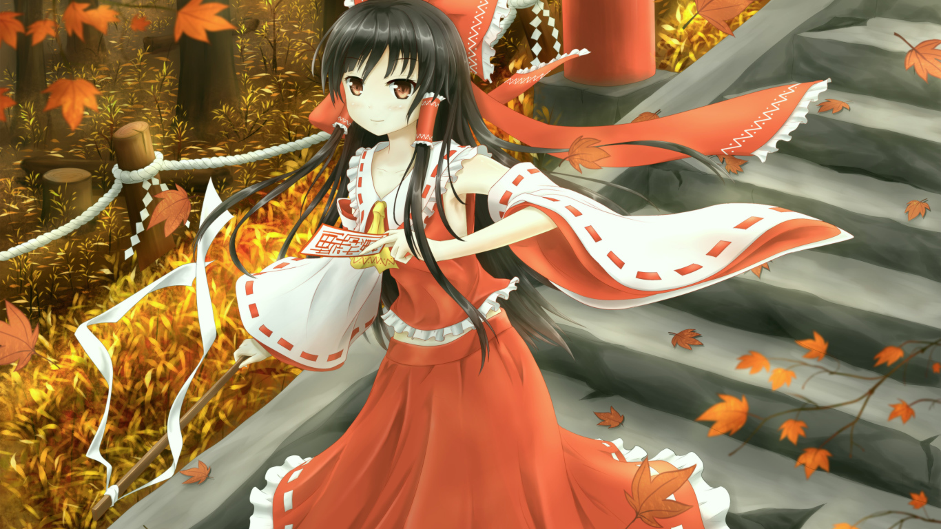 Девушка Рейму Хакурей  в красивом платье аниме Тохо