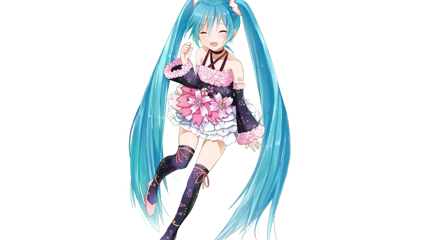 Девочка с голубыми волосами Hatsune Miku аниме Вокалоид 