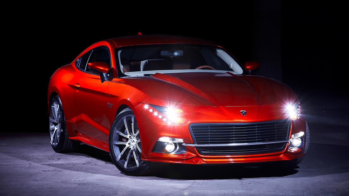 Красный автомобиль Warszawa M20 GT 2018 года с включенными фарами