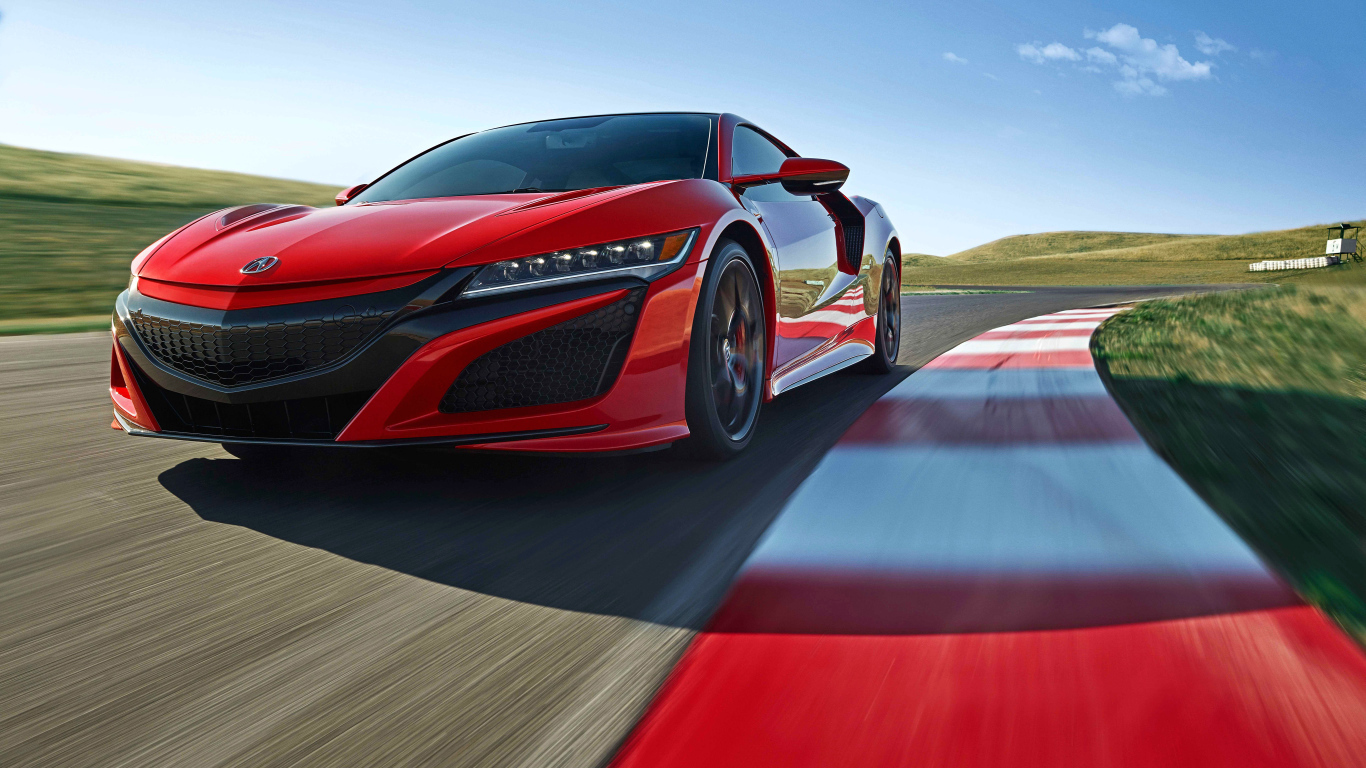 Дорогой красный автомобиль Acura NSX, 2019 на трассе