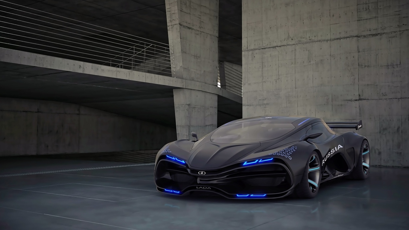 Black supercar Lada Raven