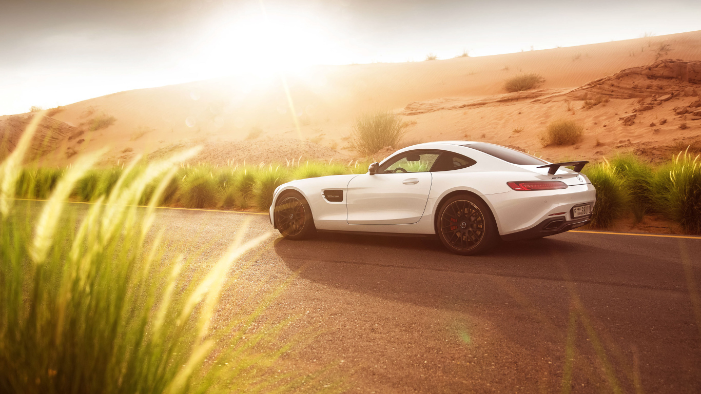White sports car Mercedes-AMG GT-S in the sun