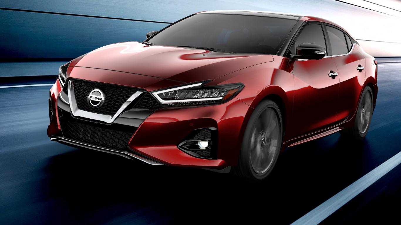 Красный стильный автомобиль  Nissan Maxima, 2019