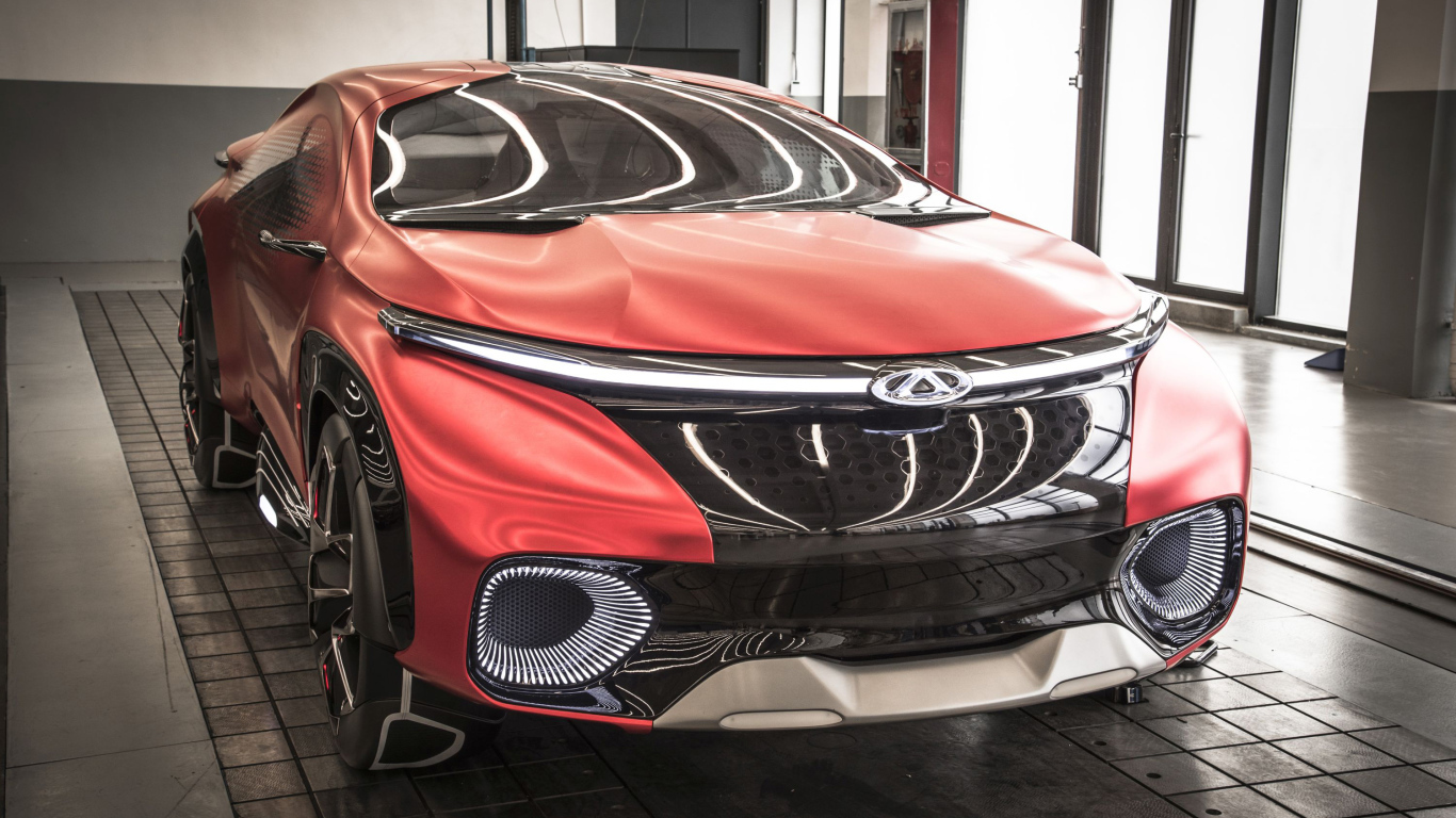 Красный автомобиль концепт Chery FV2030, вид спереди