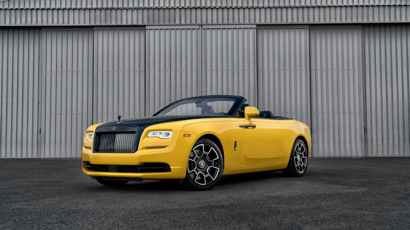 Yellow car cabriolet Rolls-Royce Dawn, 2018