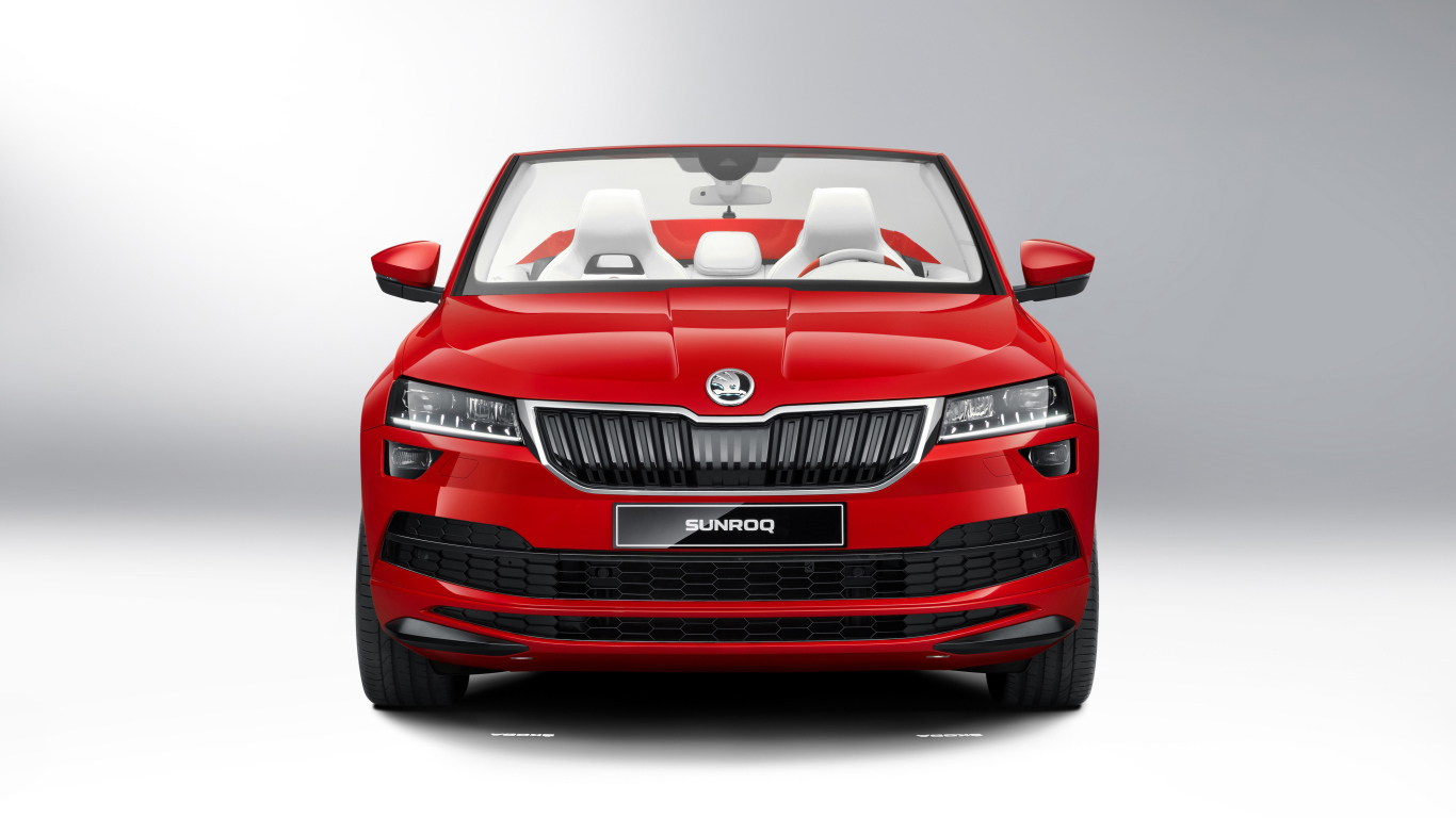 Красный автомобиль Skoda Sunroq Concept 2018   вид спереди