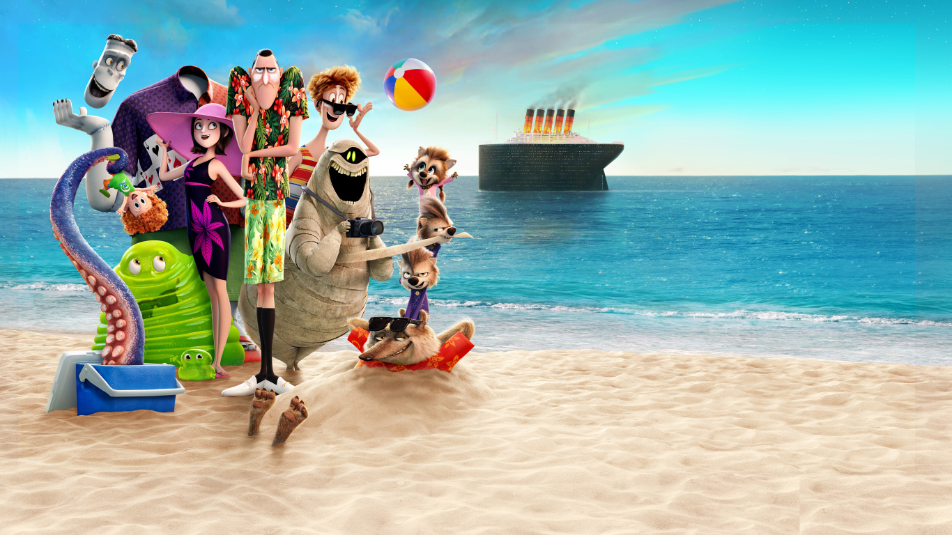 Персонажи мультфильма Монстры на каникулах 3. Море зовёт 2018 на пляже