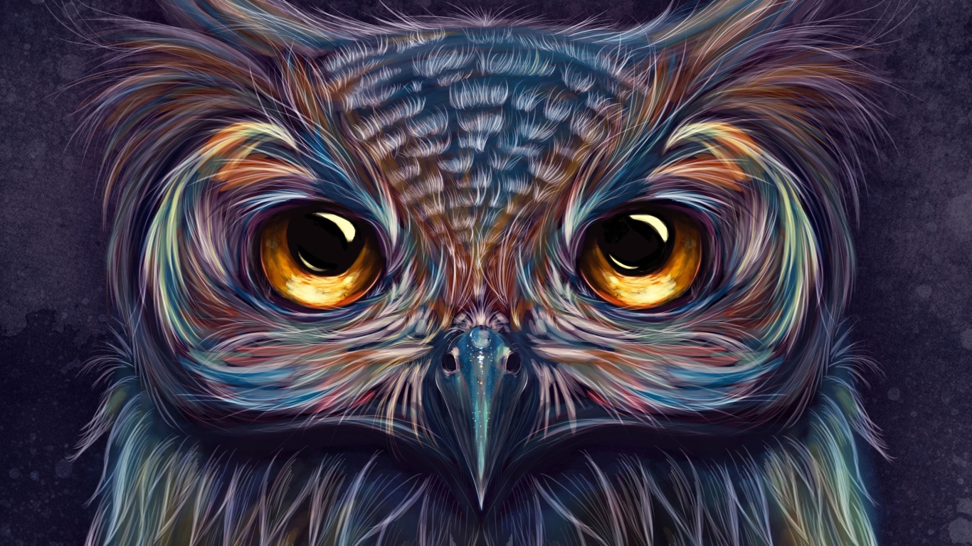 Красивая нарисованная сова с коричневыми глазами