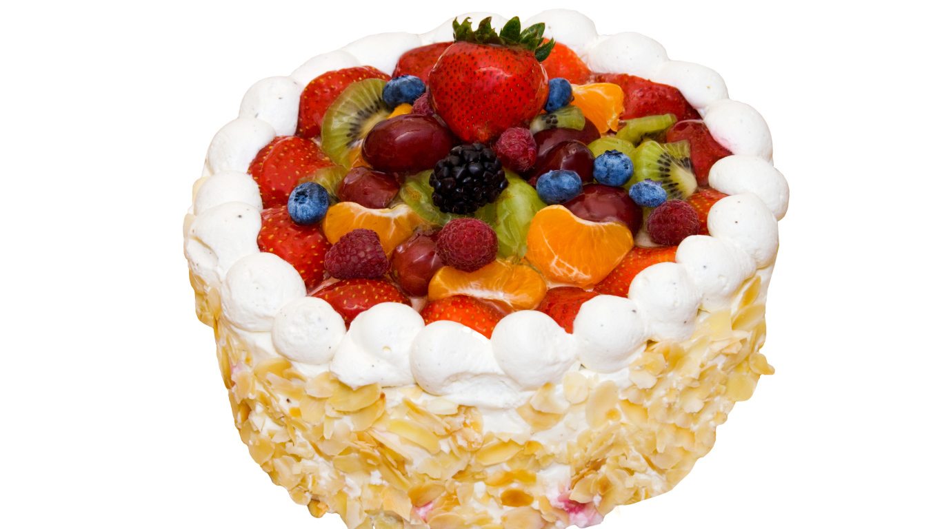 Аппетитный торт с ягодами на белом фоне