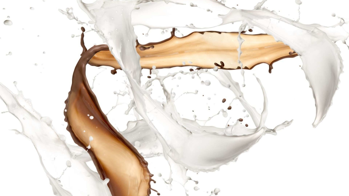 Кофе с молоком в воздухе на белом фоне