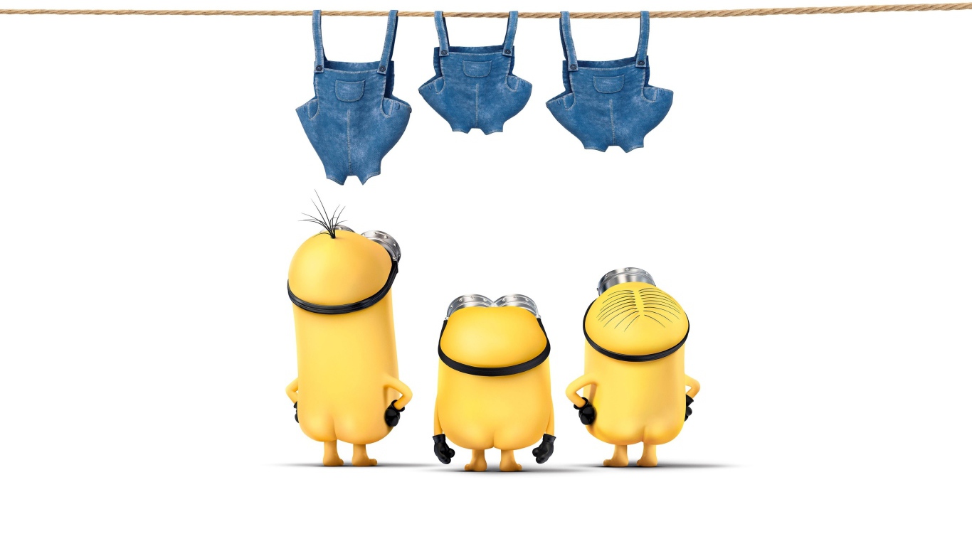 Миньоны сушат комбинезоны на веревке