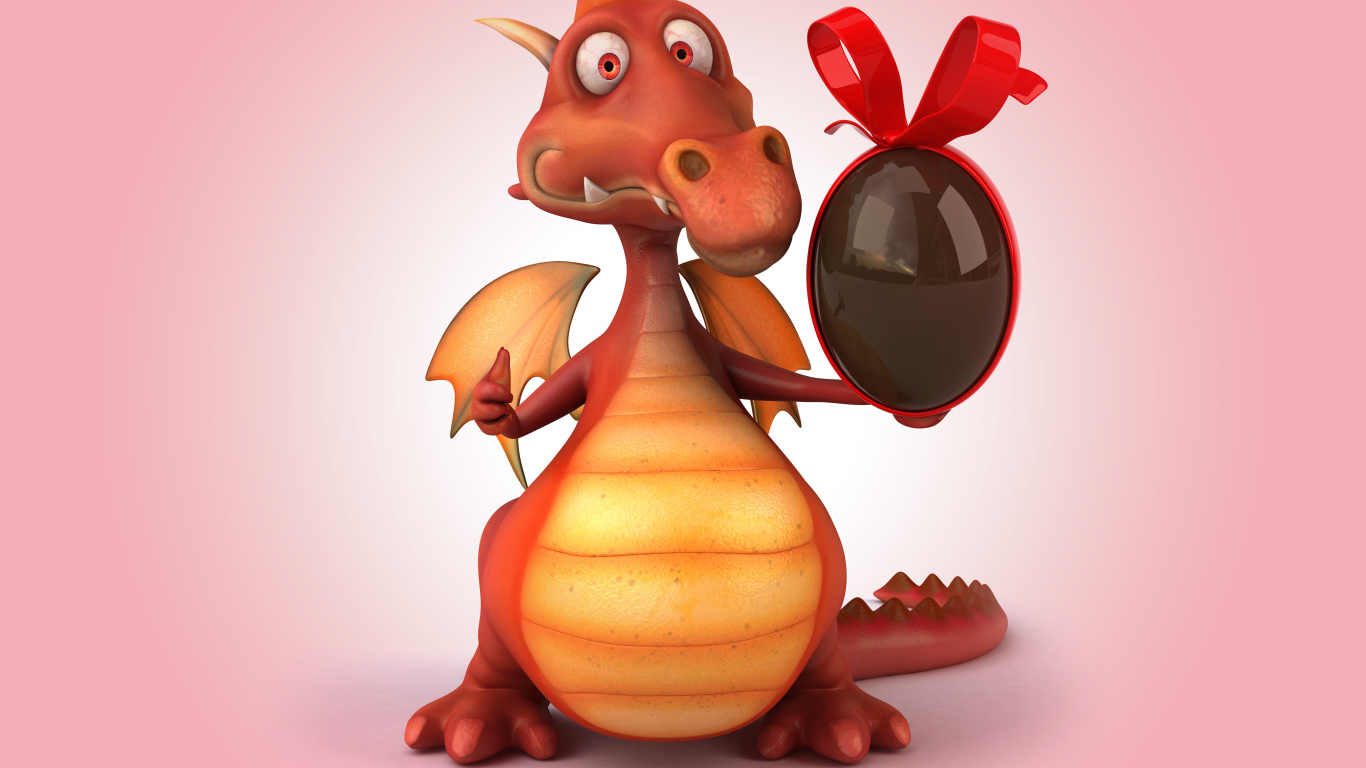 Красный дракончик с шоколадным яйцом в лапе