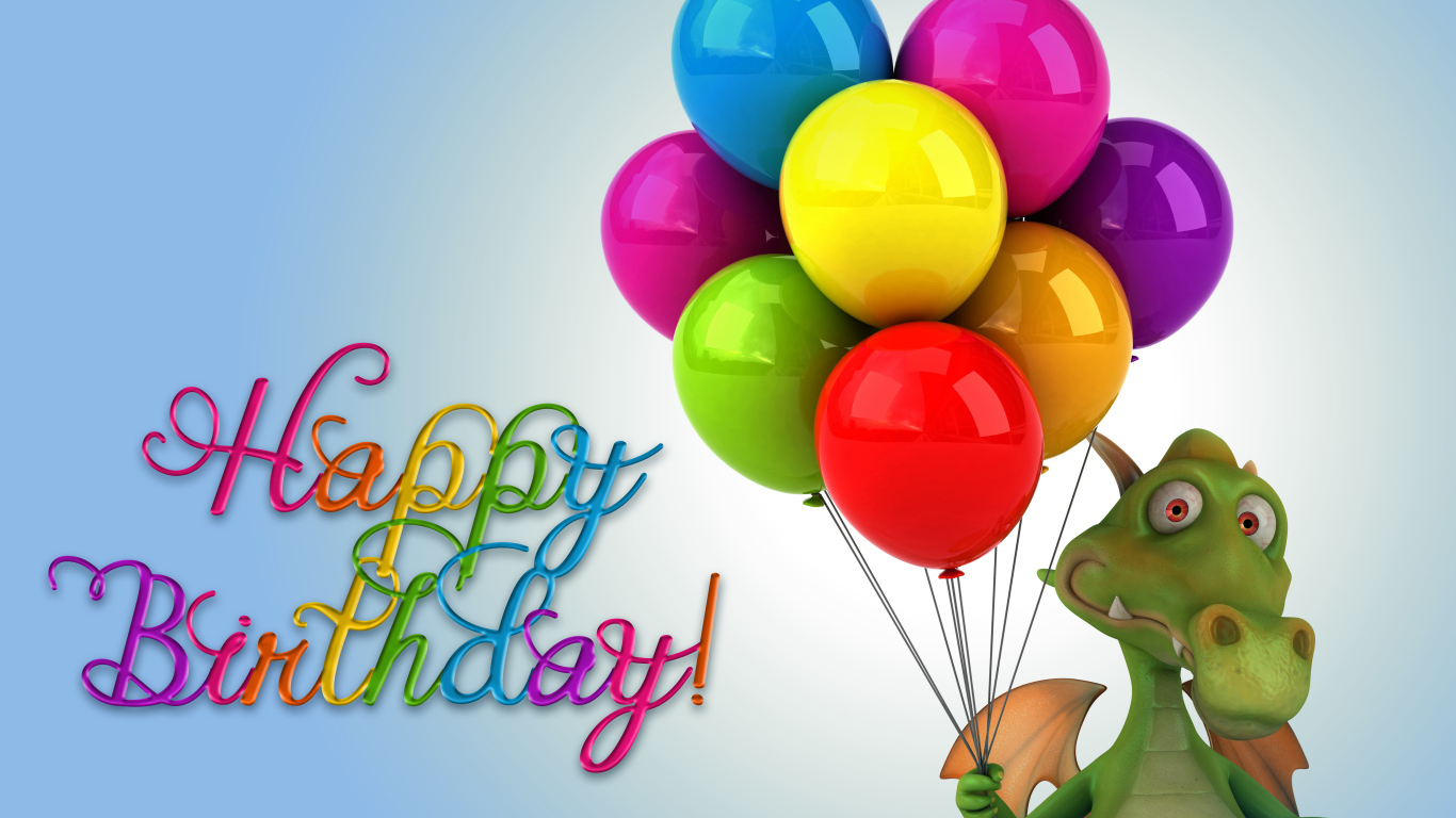 Зеленый дракон с шариками на день рождения