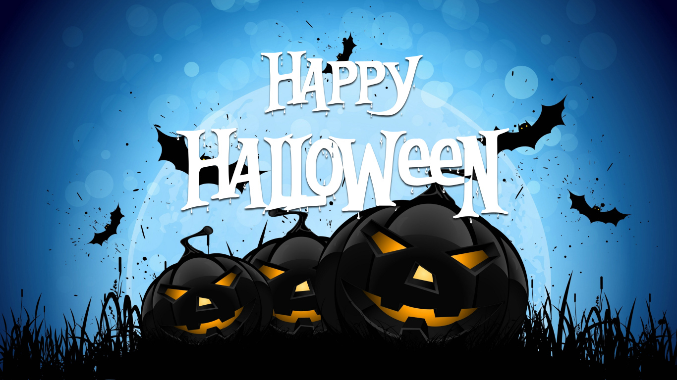 Черные тыквы на голубом фоне, Счастливого Хэллоуина