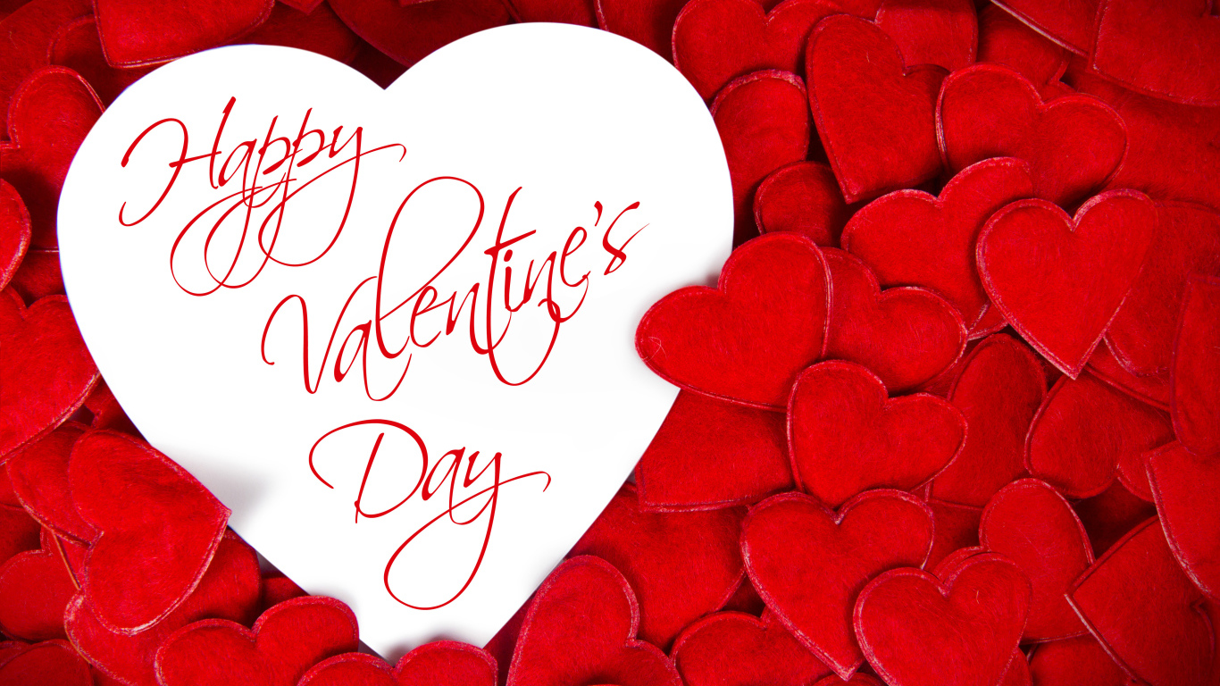 Белая валентинка с красными сердечками на День Святого Валентина 14 февраля 