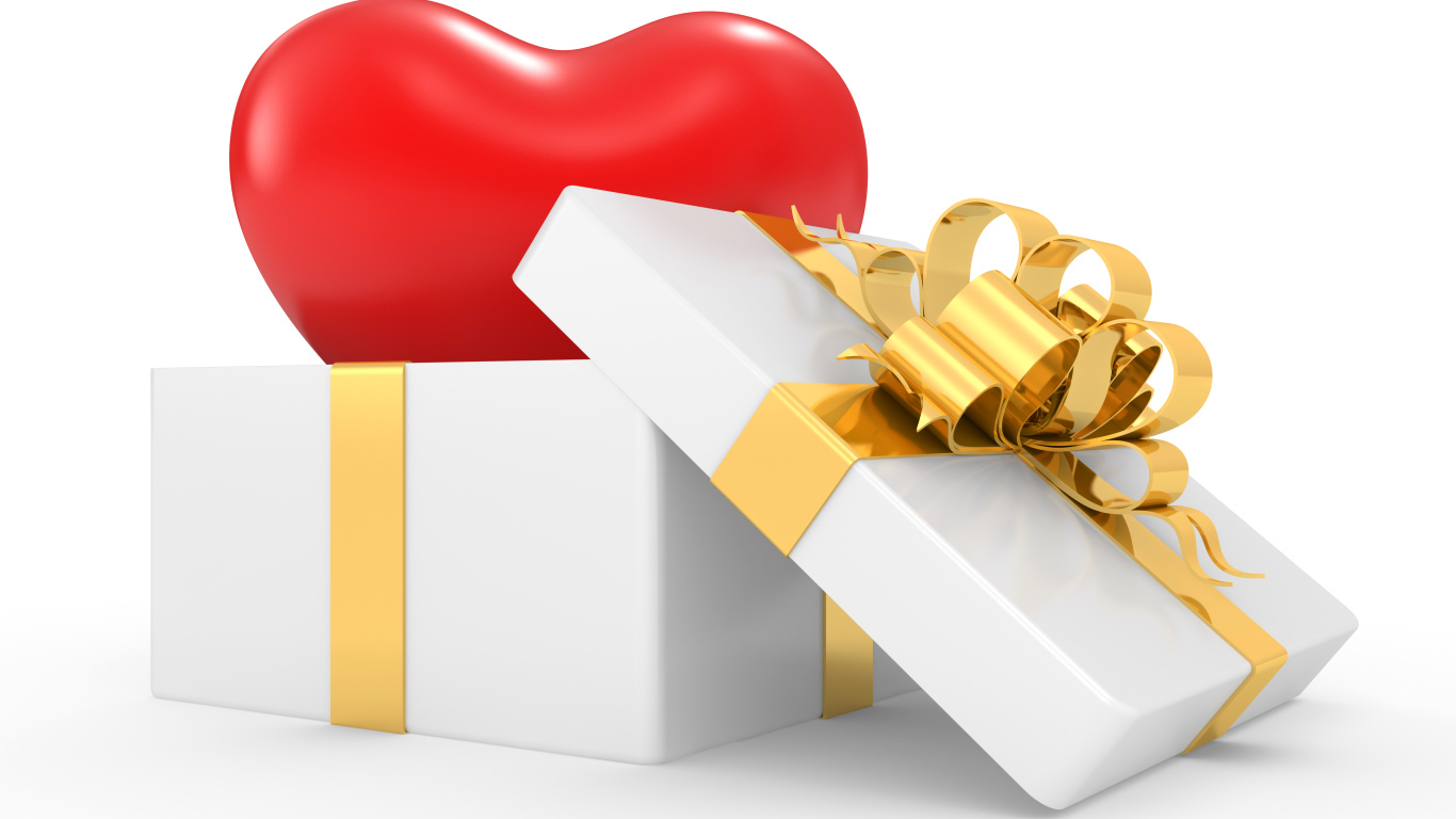 Белая подарочная коробка большим красным сердцем на белом фоне на 14 февраля