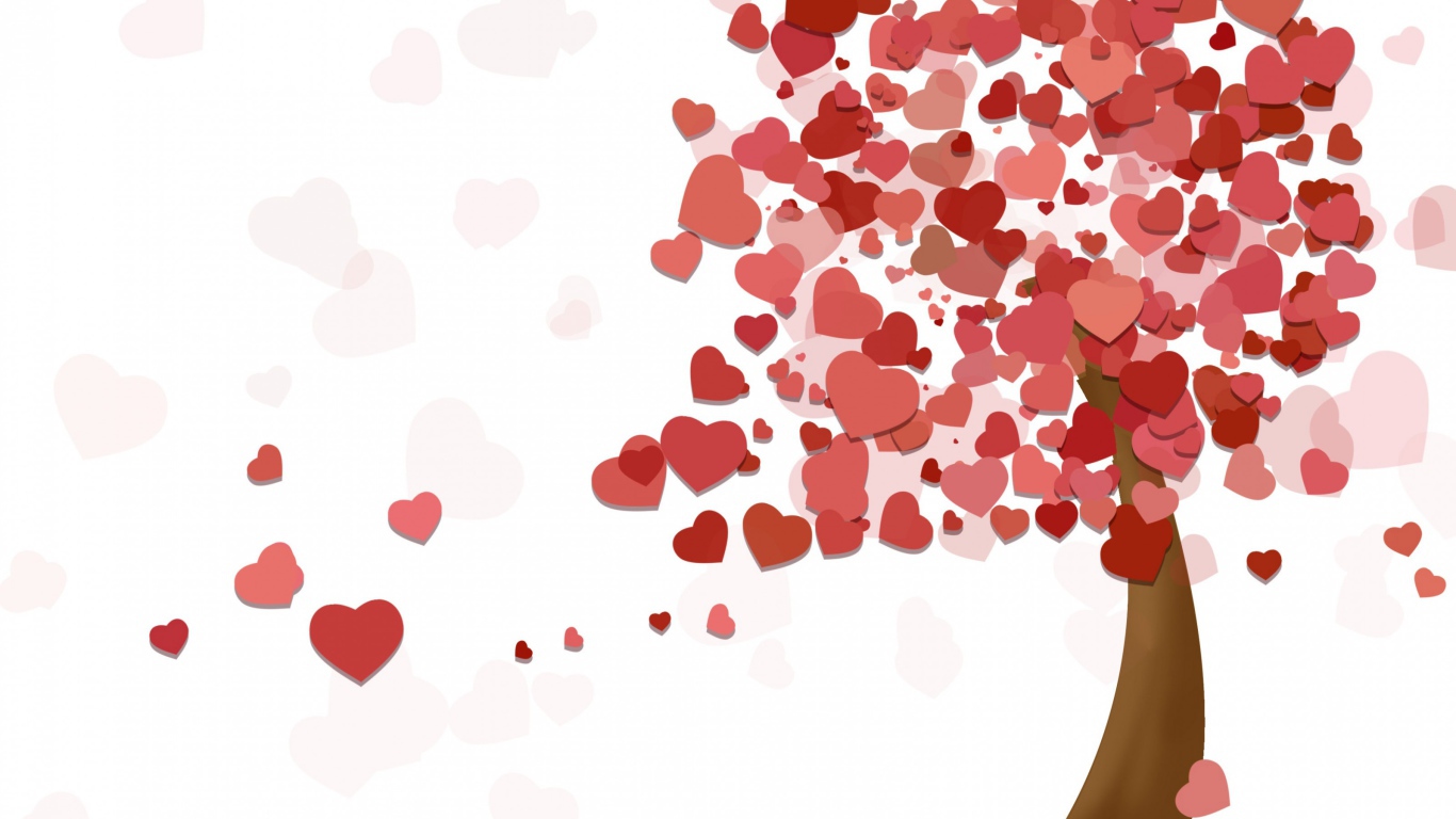 Дерево из красных сердечек на белом фоне