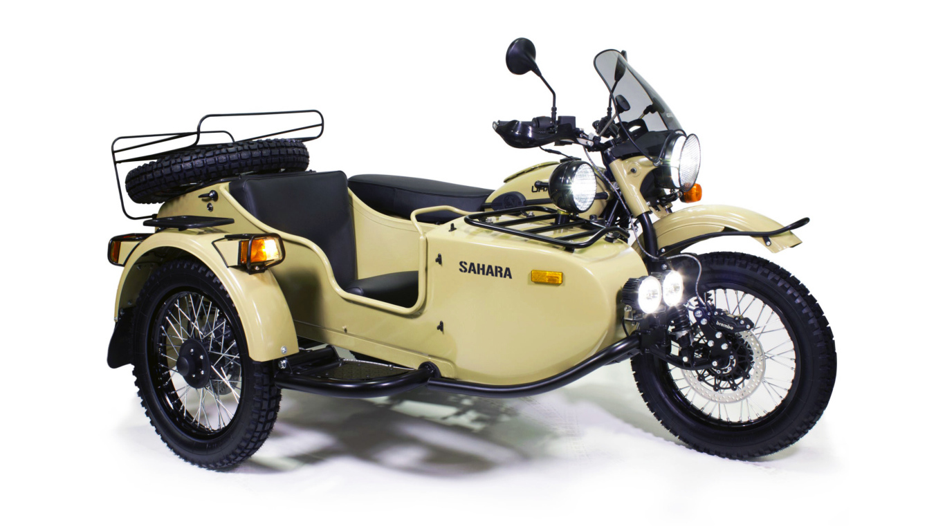 Heavy motorcycle Ural Gear Up Sahara on a white background