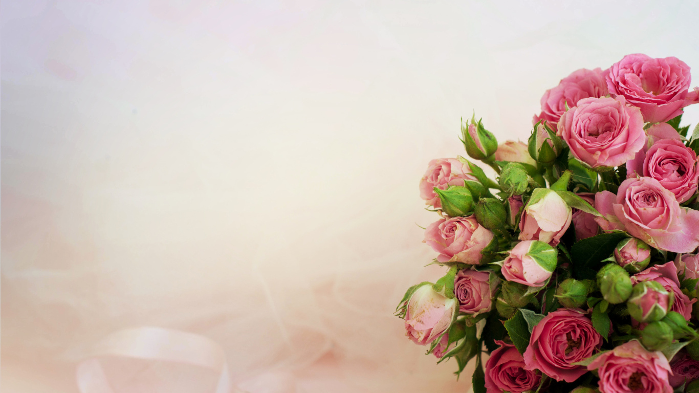 Букет розовых роз, шаблон для открытки 