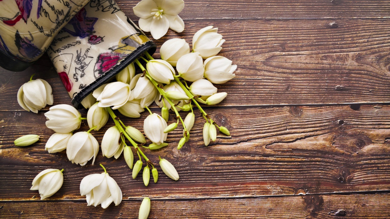 Белые цветы на деревянном фоне