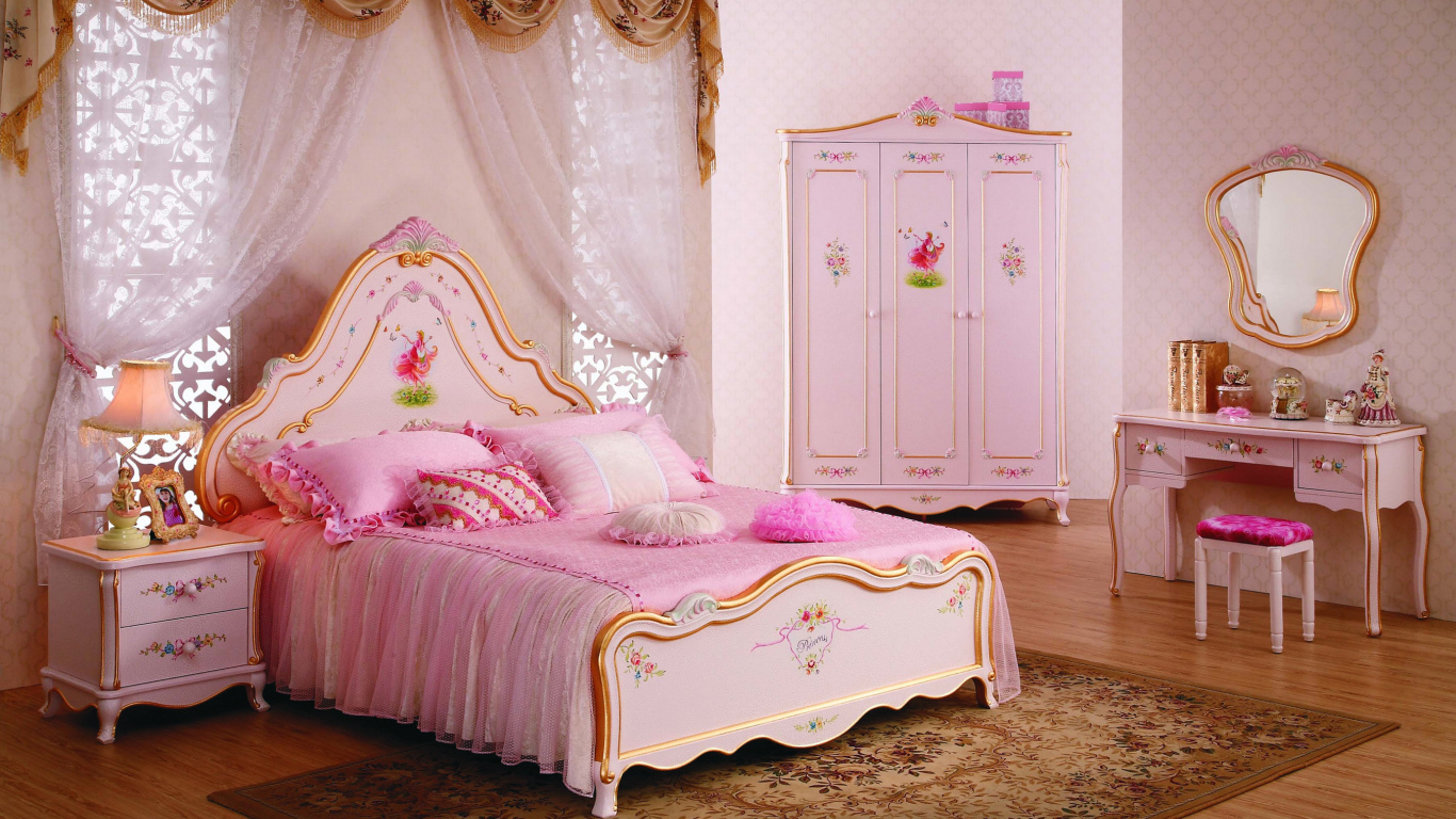 Красивая детская спальня для девочки в розовом платье