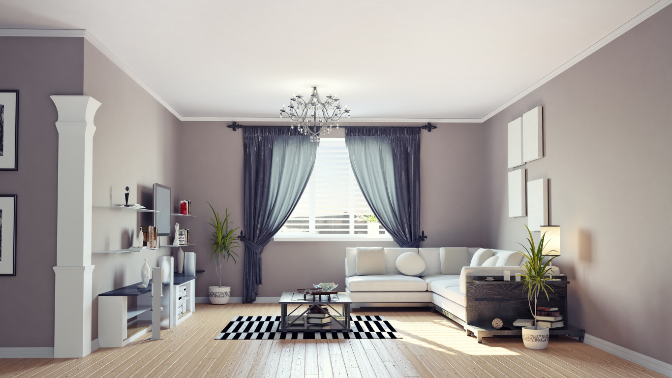 Гостиная комната в серых тонах с диваном