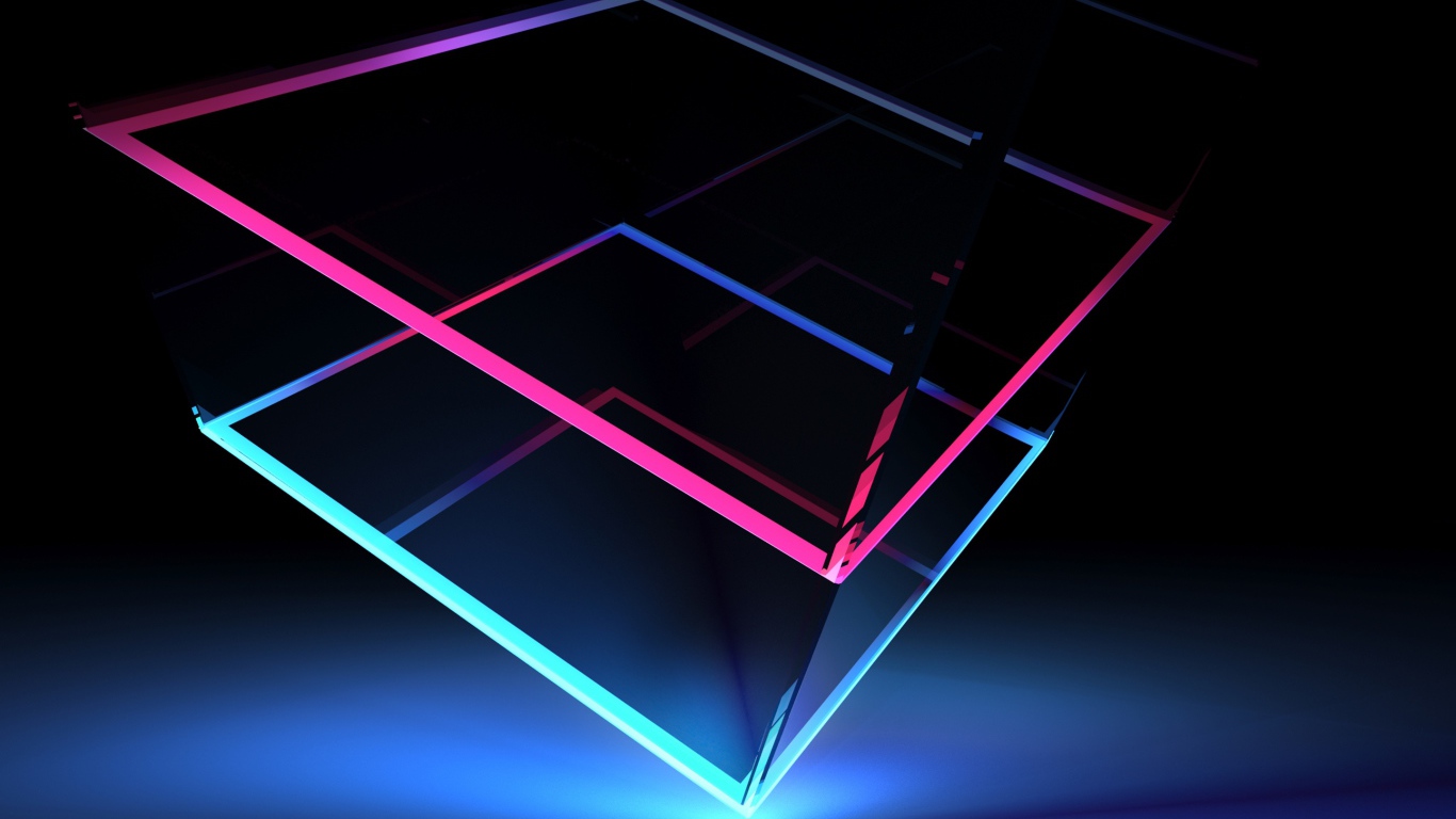 Неоновые 3д кубы на синем фоне