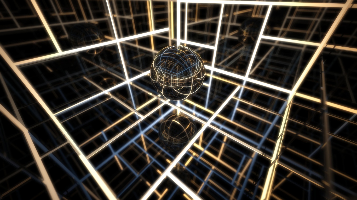 Прозрачный шар с комнате с неоновыми линиями