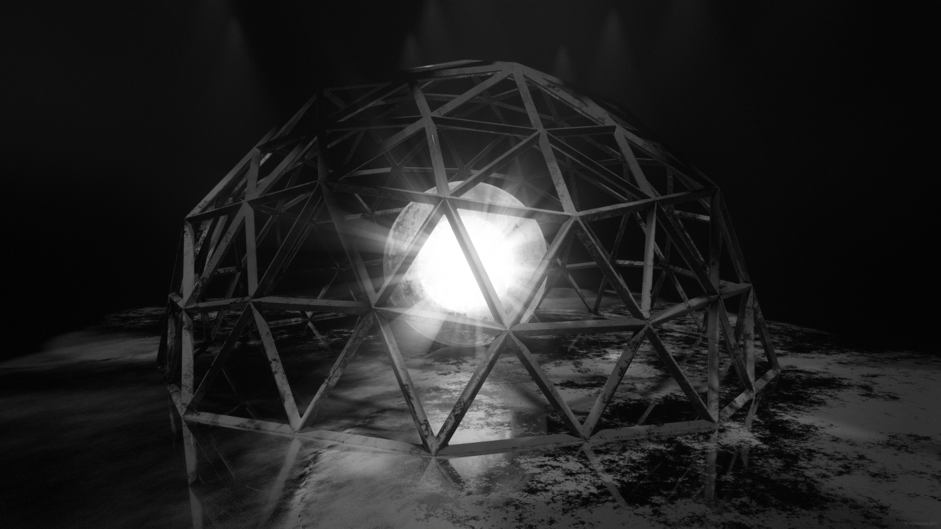 Белый яркий шар под железной клеткой 