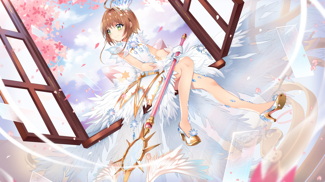 Персонаж Сакура Киномото на окне аниме Сакура Собирательница карт