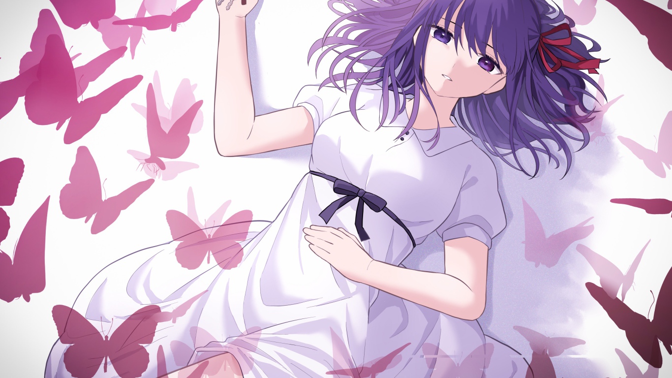 Персонаж Сакура Мато с бабочками аниме Аниме Судьба: Ночь схватки