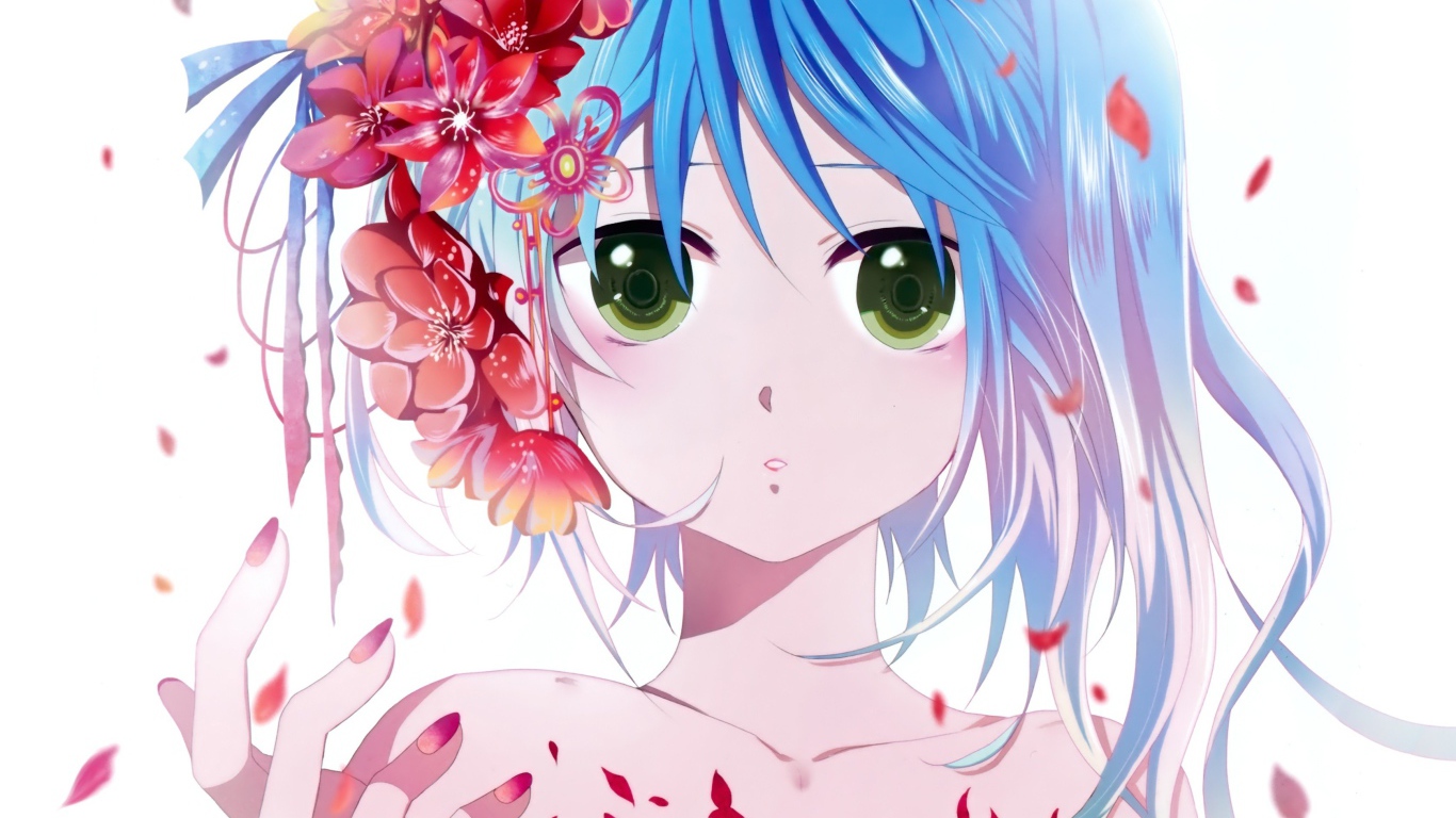Девушка с цветами в волосах аниме Вокалоид