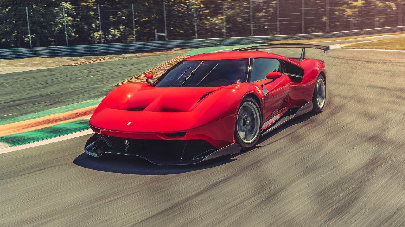 Быстрый суперкар Ferrari P80C 2019 года на гоночной трассе