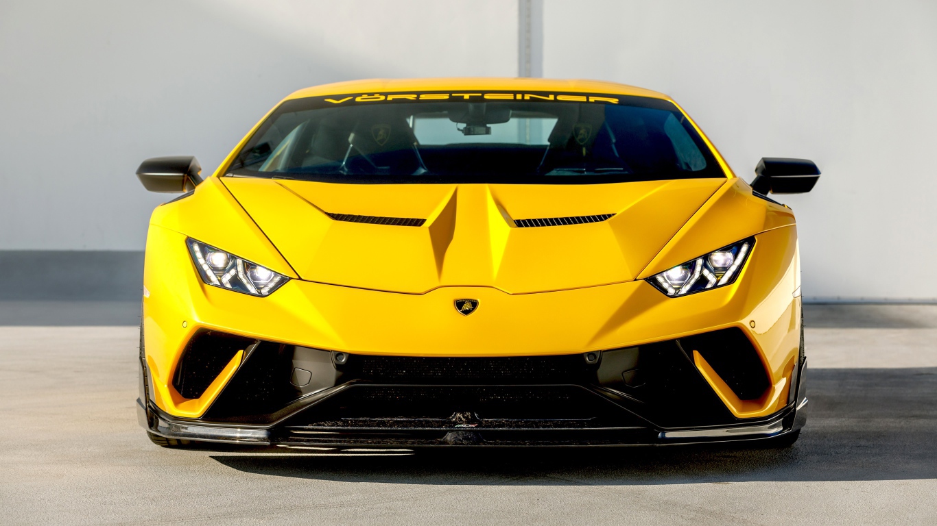 Желтый быстрый Lamborghini Huracan, 2019 года