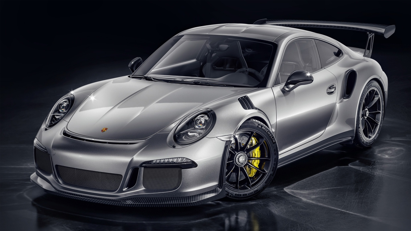 Серебристый спортивный автомобиль Porsche 911 GT3 RS CGI 