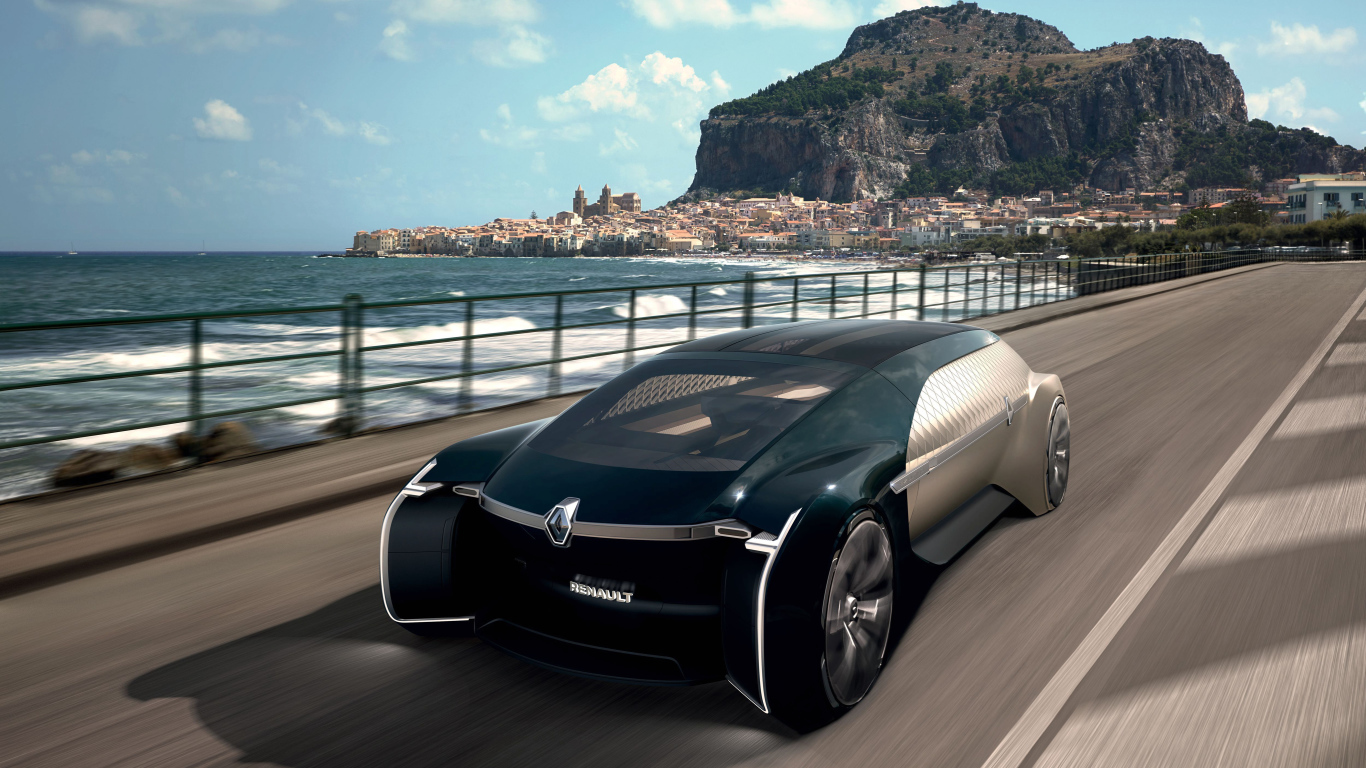 Автомобиль Renault EZ-Ultimo 2018 года едет по мосту