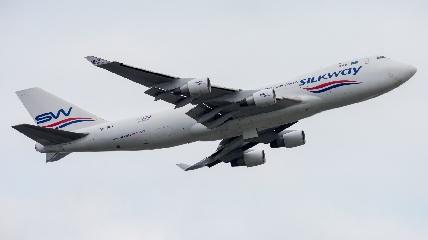 Silk Way passenger Boeing 747-400F in the sky