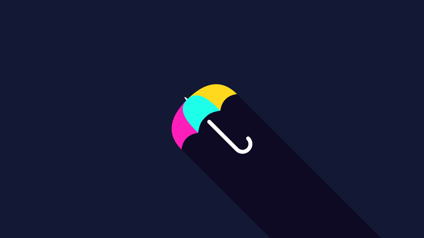 Разноцветный зонт отбрасывает тень на синем фоне