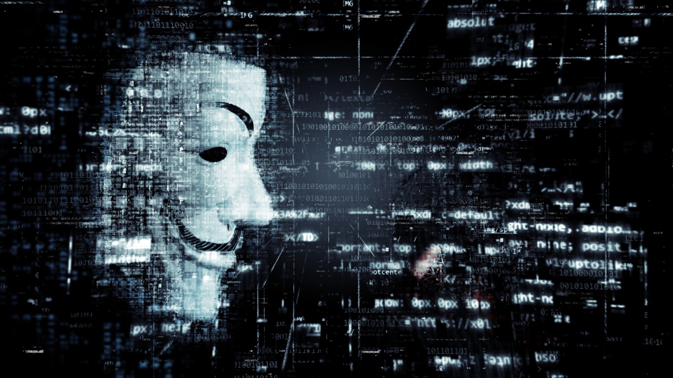 Anonymous Hacker Mask on Numeric Code Background