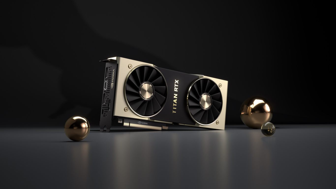 Мощная видеокарта Nvidia Titan RTX на сером фоне