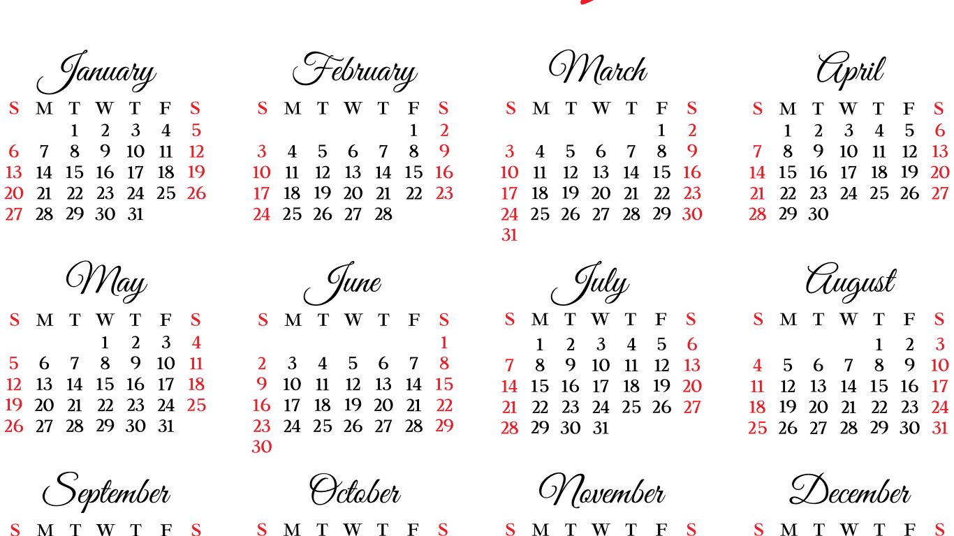 Календарь на 2019 года на белом фоне