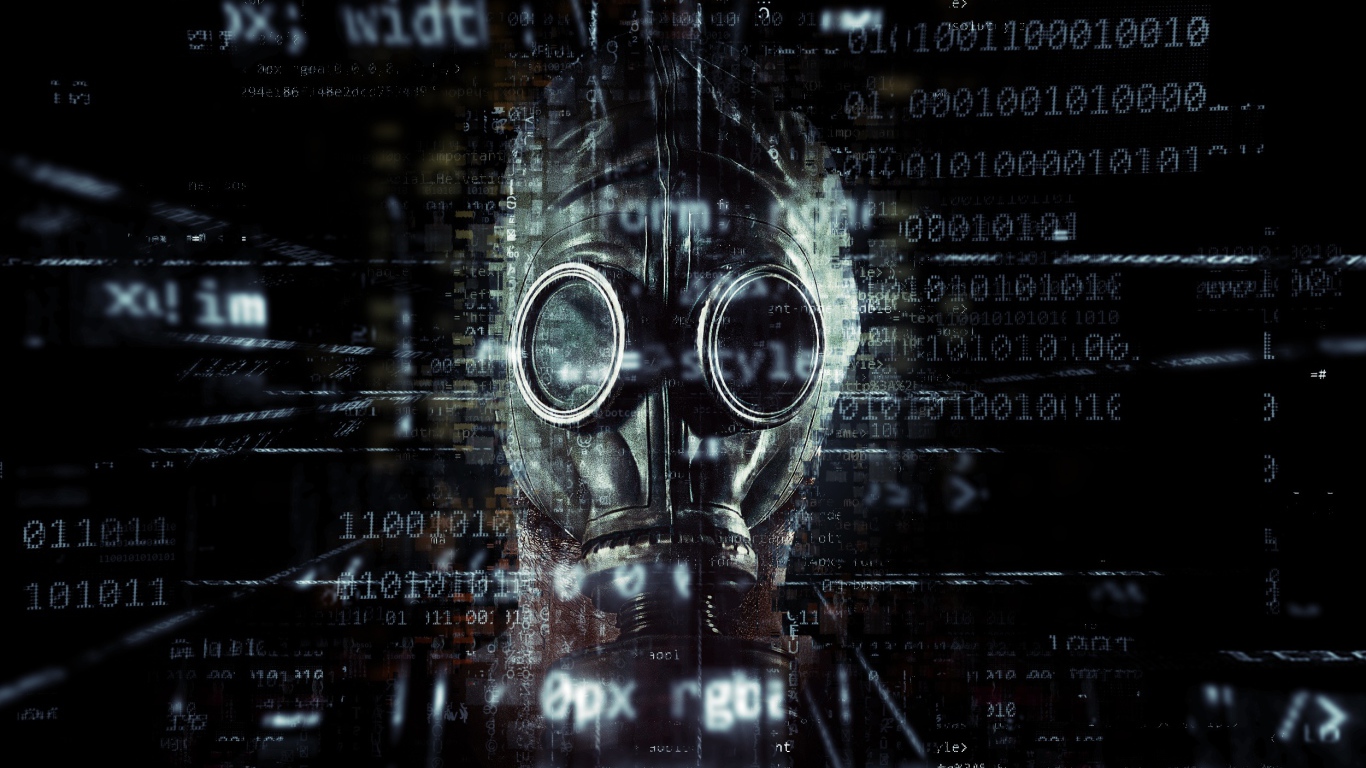 Газовая маска с на фоне числового кода