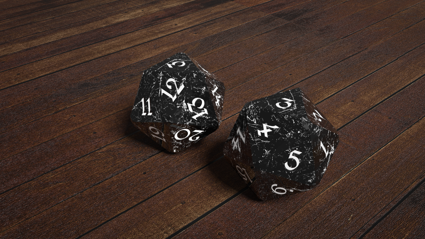 Два черных камня с цифрами на деревянном столе