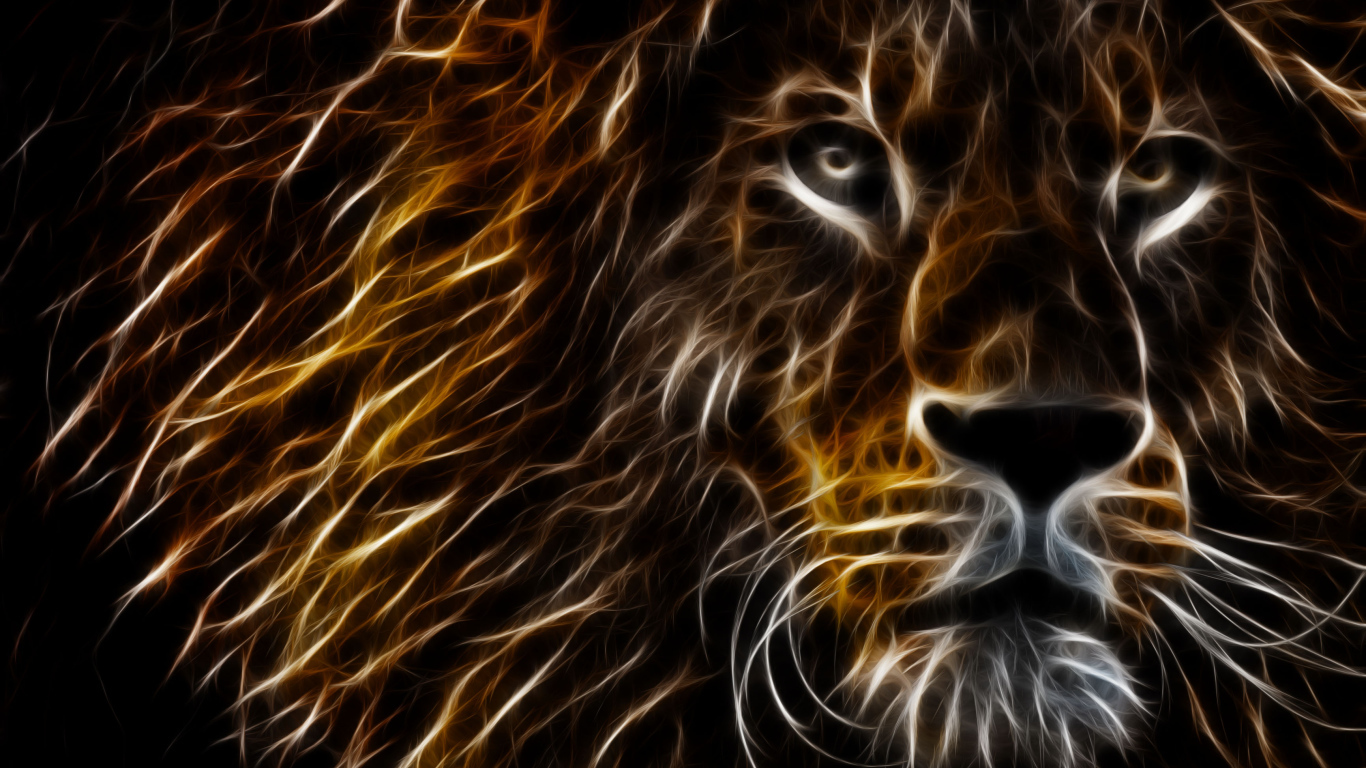 Painted neon lion on black background Desktop wallpapers 1366x768