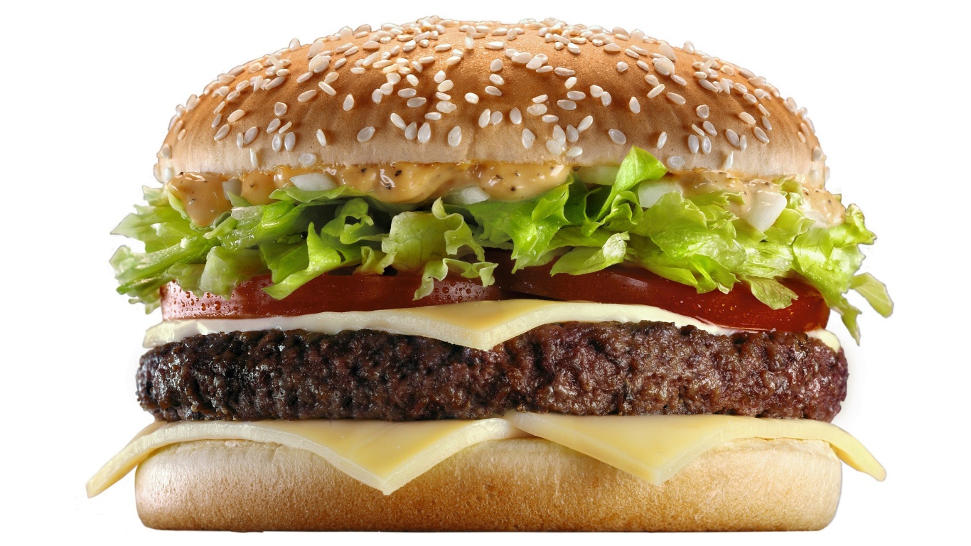 Большой сочный гамбургер на белом фоне