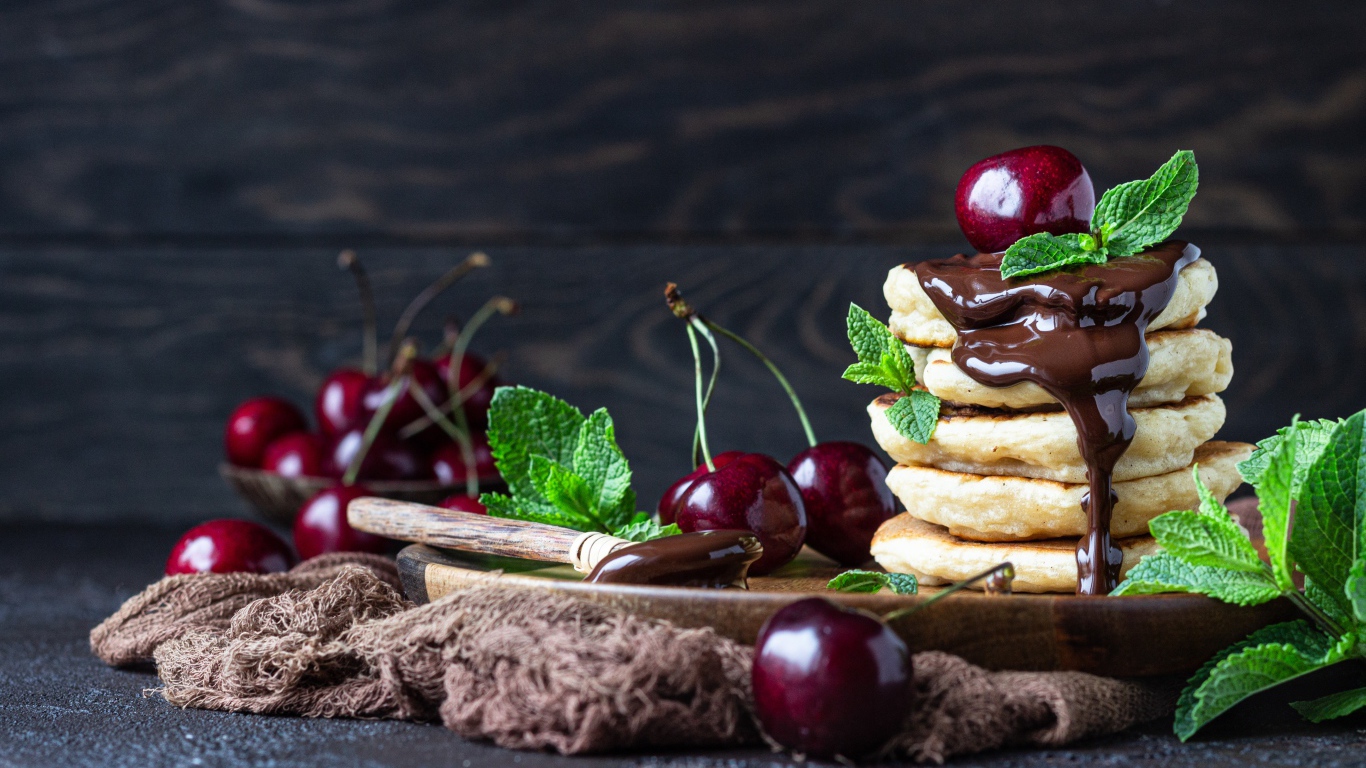 Оладьи с шоколадом и ягодами черешни 