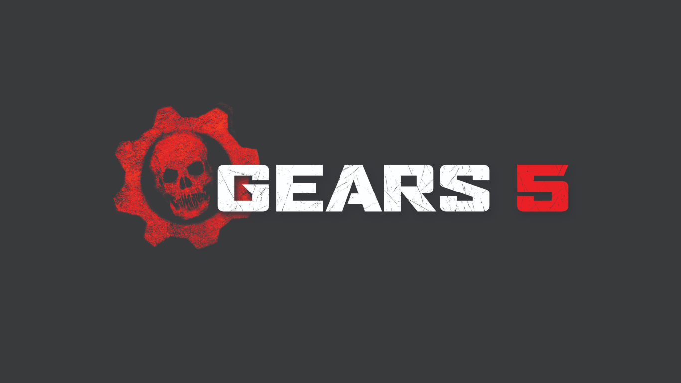 Логотип видеоигры Gears 5 на сером фоне