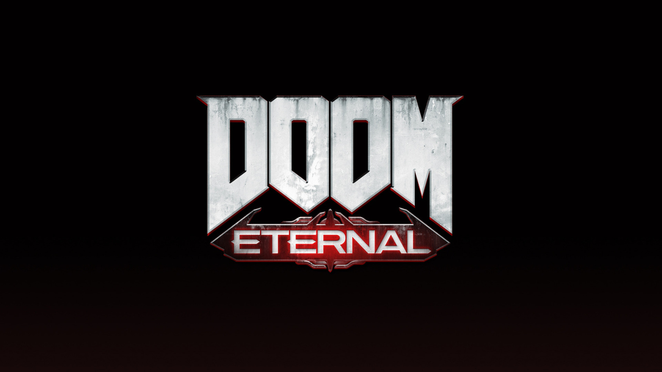 Логотип новой компьютерной игры DOOM Eternal на черном фоне
