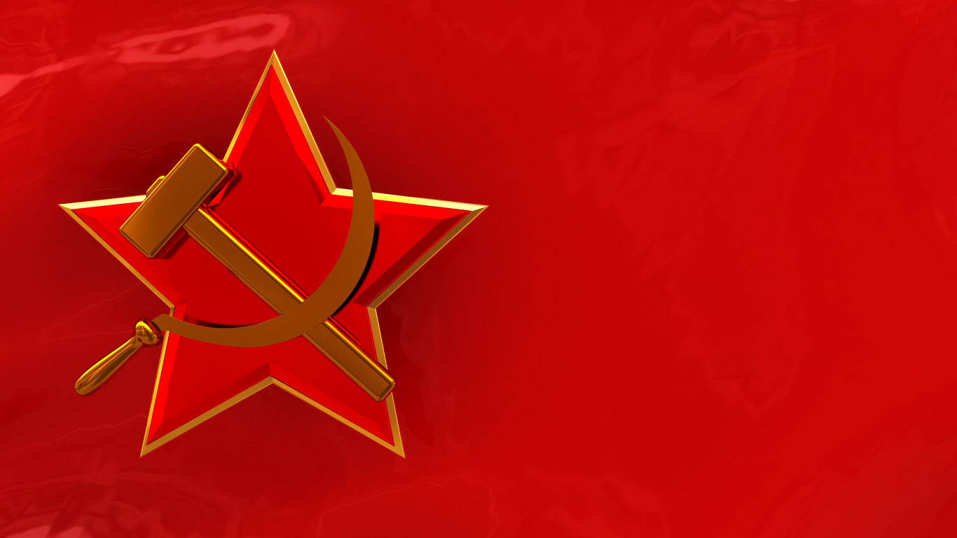 Красная звезда с серпом и молотом на красном фоне