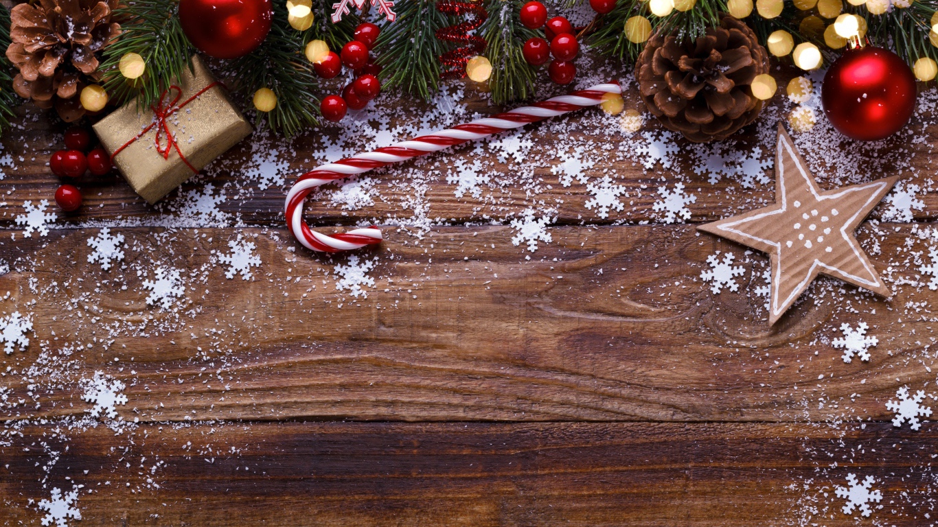 Новогодний декор на деревянном фоне, шаблон для открытки 